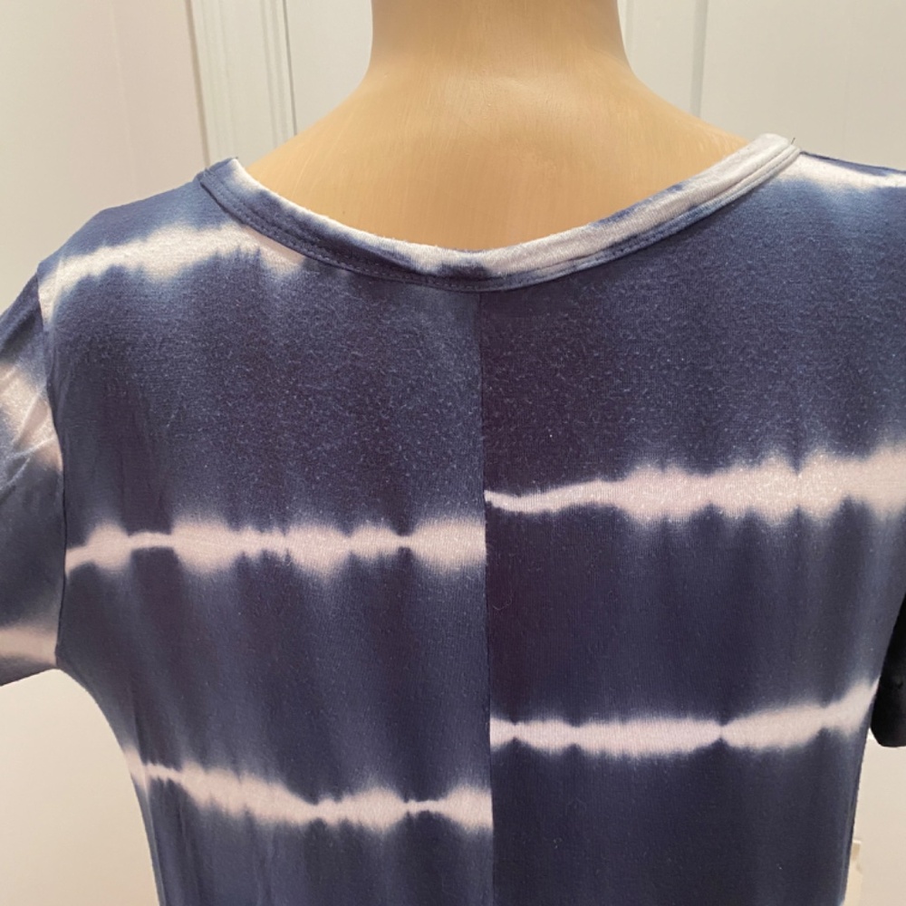 Miracle Berry Navy White Tie Dye Maxi Dress V Neck Short Sleeve Casual Flowy - Picture 6 of 13